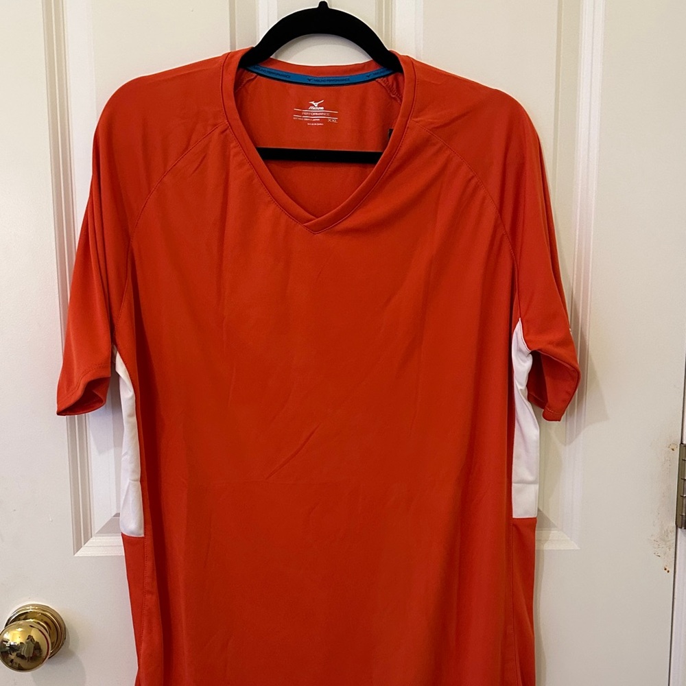 Mizuno Womens Comp Short Sleeve Tee, orange w/white accents, XXL